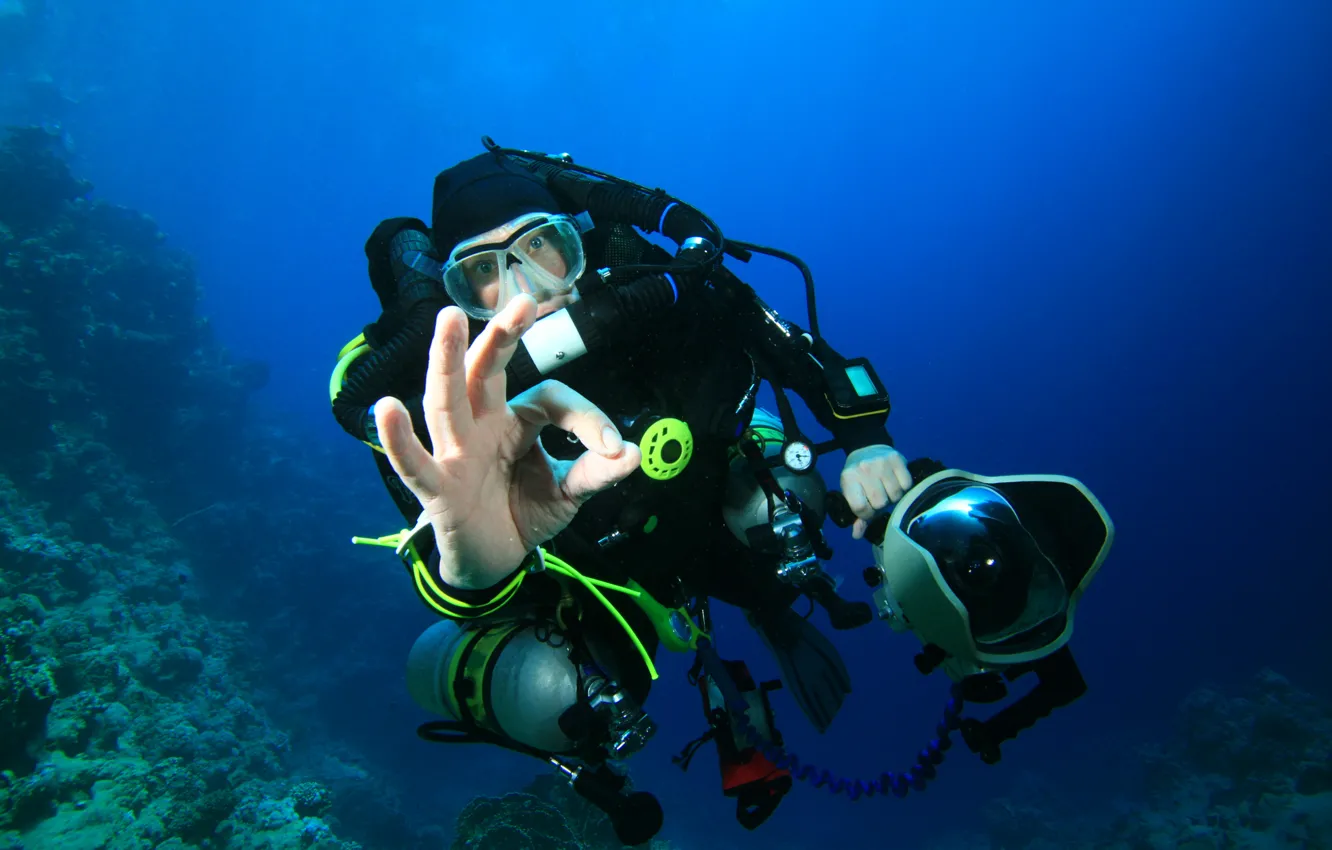 Фото обои man, diving, snorkeling gear