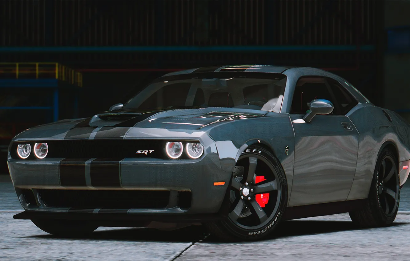 Фото обои серый, Dodge, Challenger, GTA 5, 2015