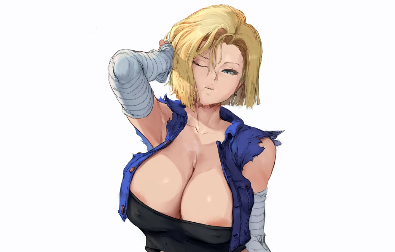 Фото обои girl, sexy, cleavage, blouse, erect nipples, boobs, anime, beautiful