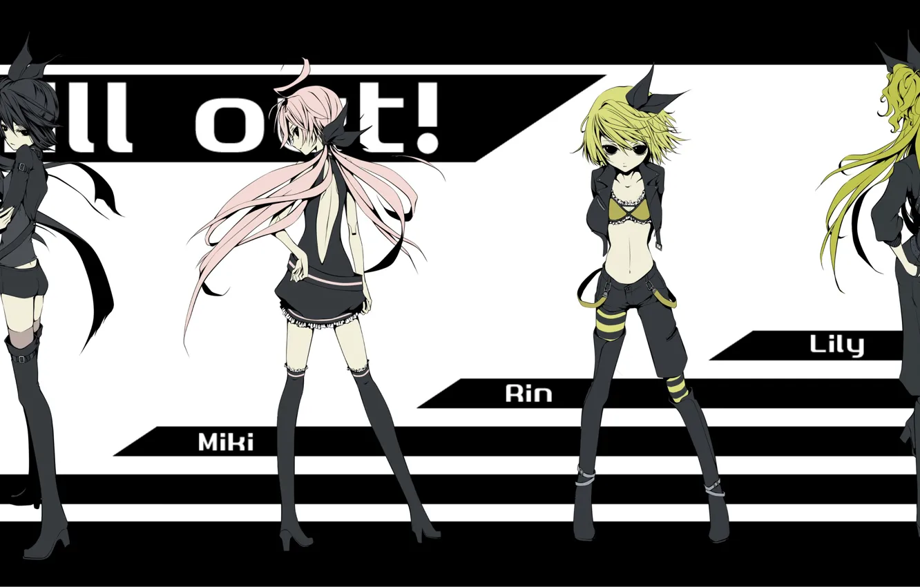 Фото обои стиль, полосы, аниме, арт, Vocaloid, Вокалоид, персонажи