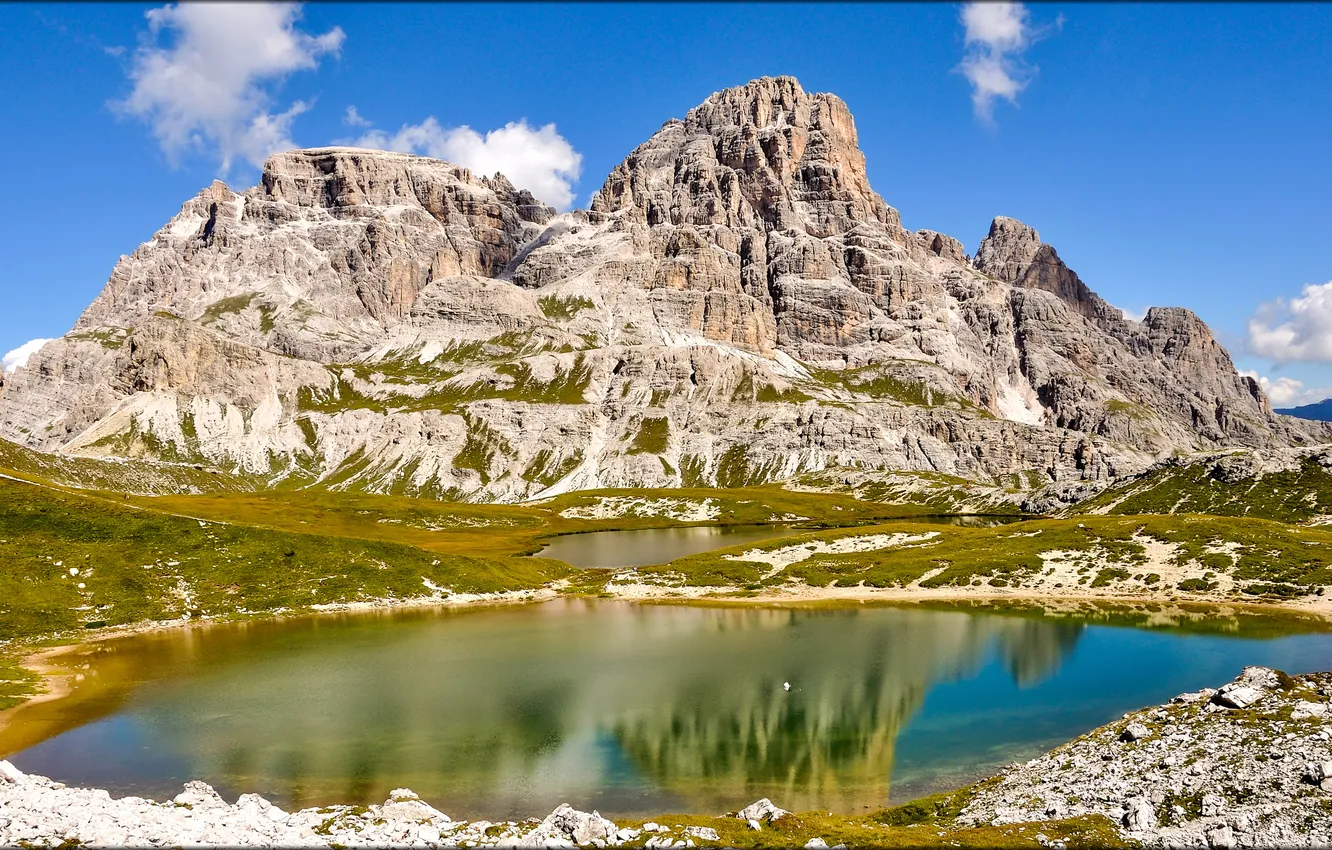 Фото обои небо, горы, озеро, Альпы, Италия, Доломиты