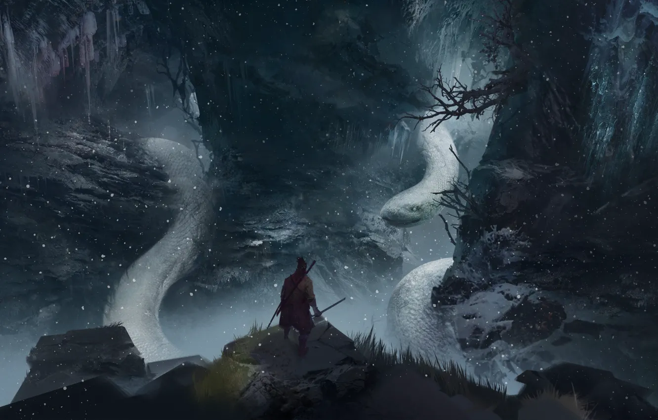 Фото обои лес, змея, воин, змей, Sekiro: Shadows Die Twice
