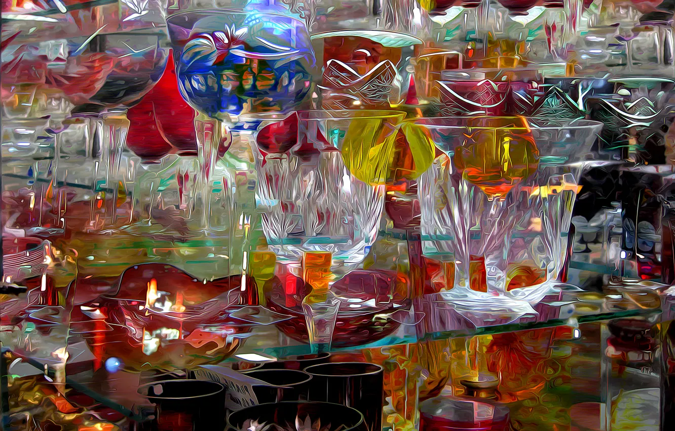Фото обои стекло, абстракция, рендеринг, бокал, хрусталь, посуда, ваза