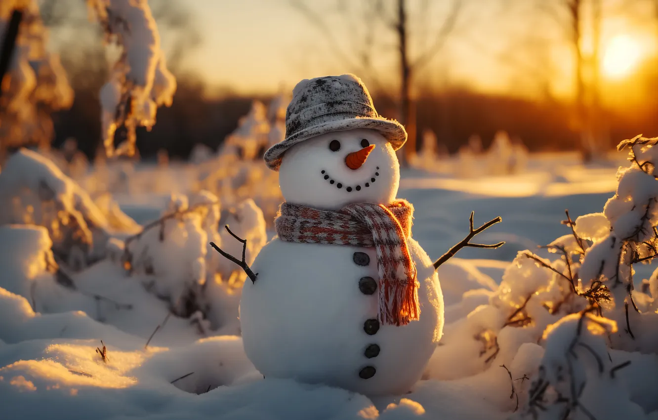 Фото обои зима, снег, Рождество, Новый год, снеговик, Christmas, winter, snow