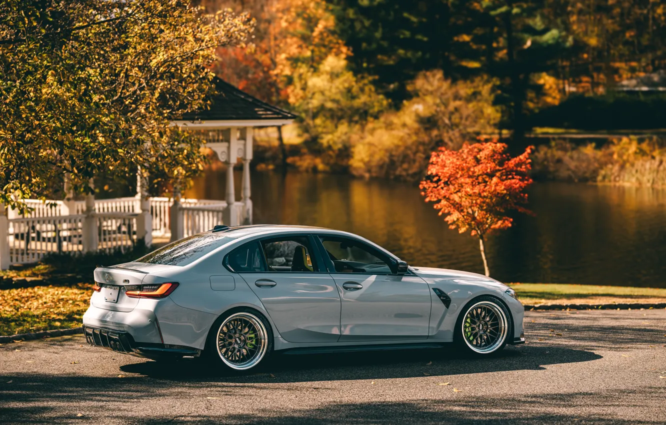 Фото обои BMW, Grey, BMW M3, Lake, Rear