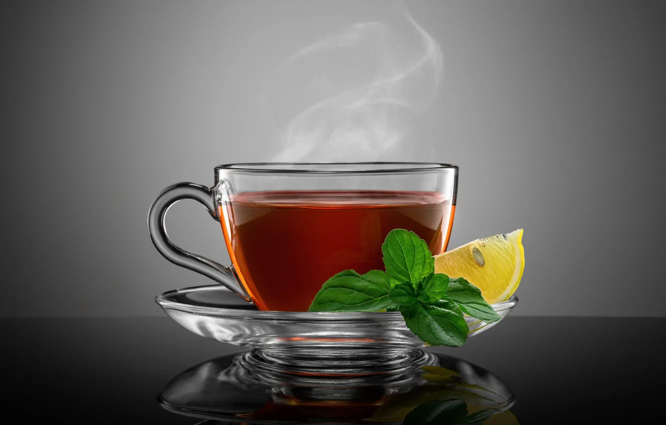 Фото обои лимон, чай, горячий чай