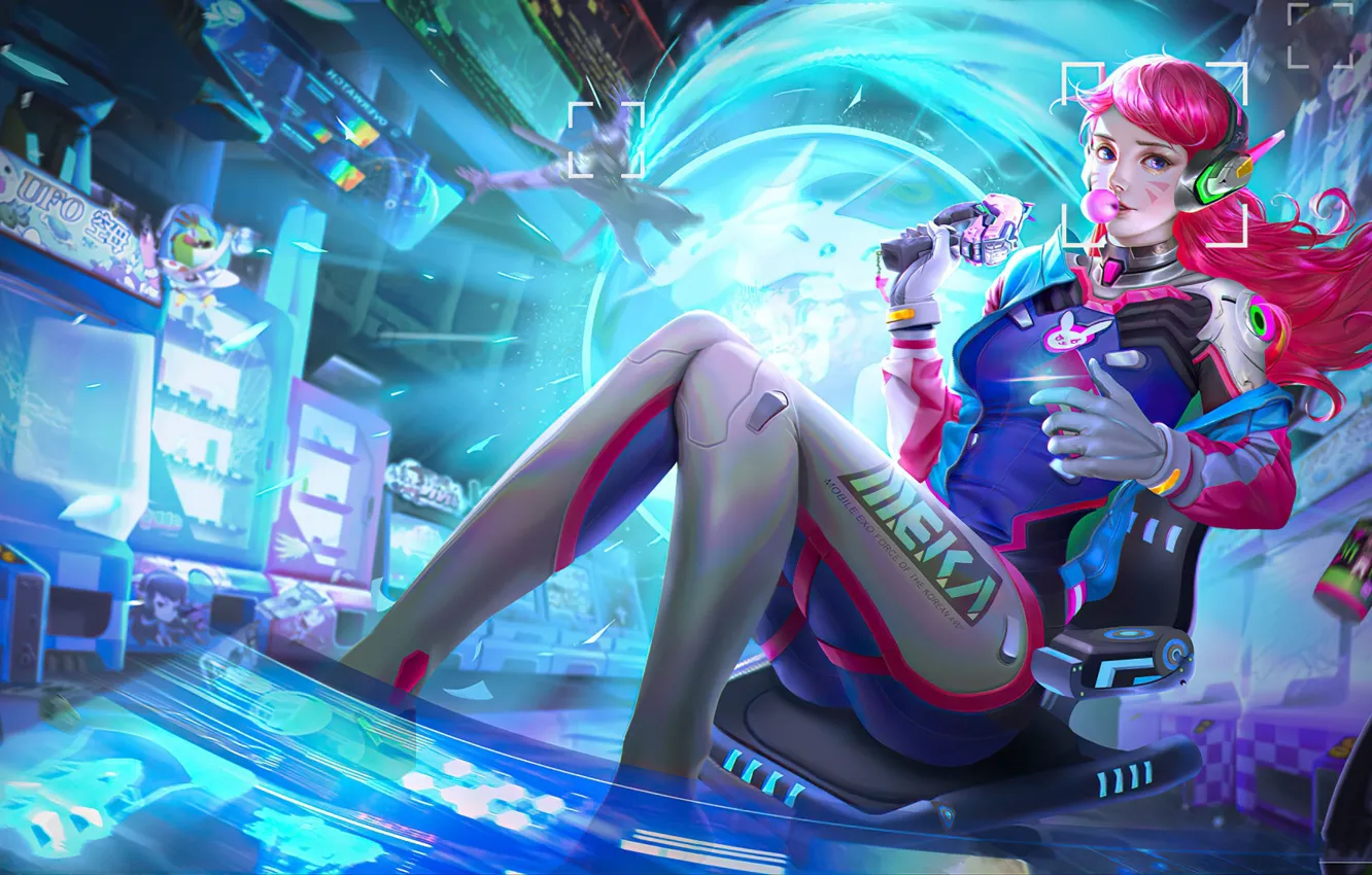 Фото обои девушка, пистолет, Overwatch, D.Va