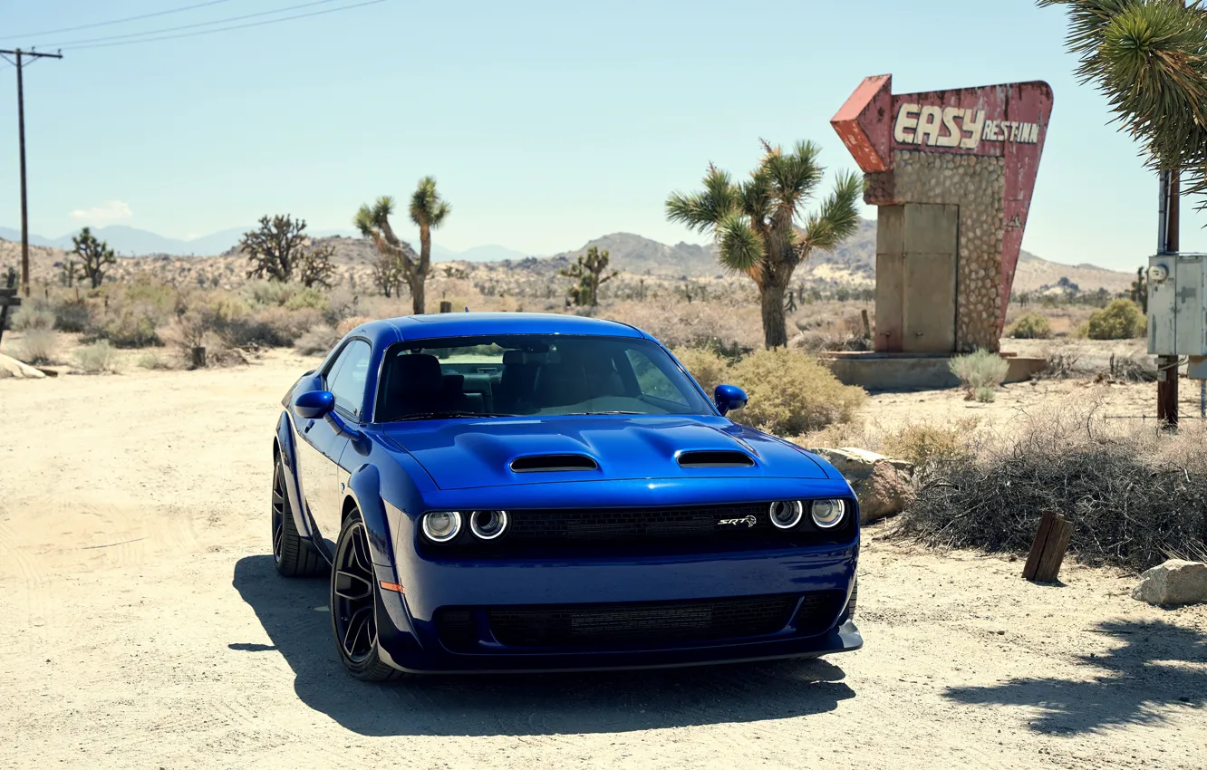 Фото обои Dodge, Challenger, blue, muscle car, Dodge Challenger SRT Hellcat Widebody