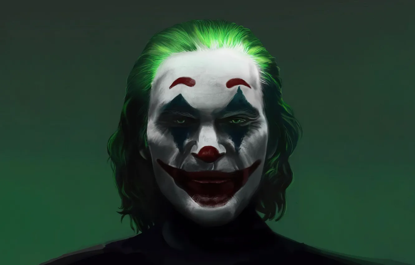 Фото обои лицо, портрет, Джокер, зеленый фон, Joker, грим, portrait, makeup