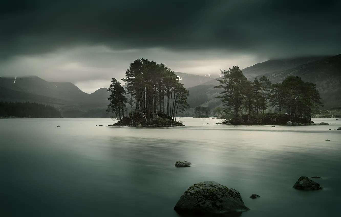 Фото обои небо, вода, гладь, Шотландия, Хайленд, Лох-Шил, Loch Ossian, пресное озеро