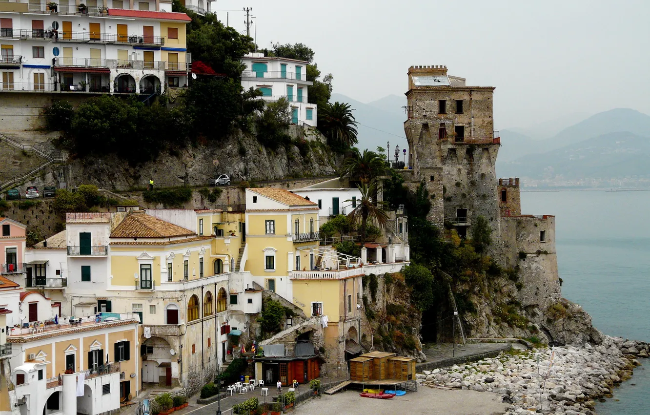 Фото обои море, горы, город, фото, скалы, дома, Италия, Amalfi