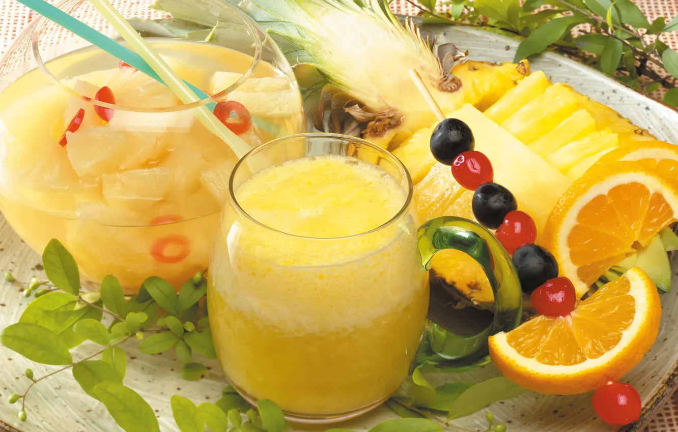 Фото обои стакан, сок, фрукты