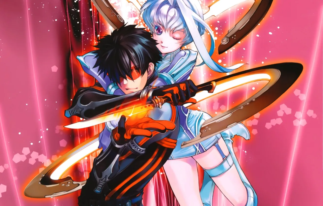 Фото обои оружие, аниме, арт, девочка, парень, Kaku San Sei Million Arthur