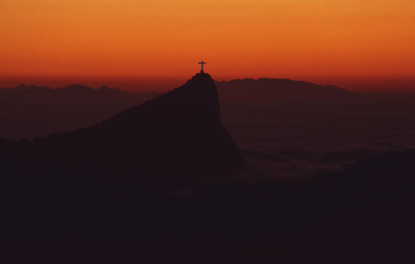 Фото обои fog, sunrise, Brasil, Rio de Janeiro, Corcovado