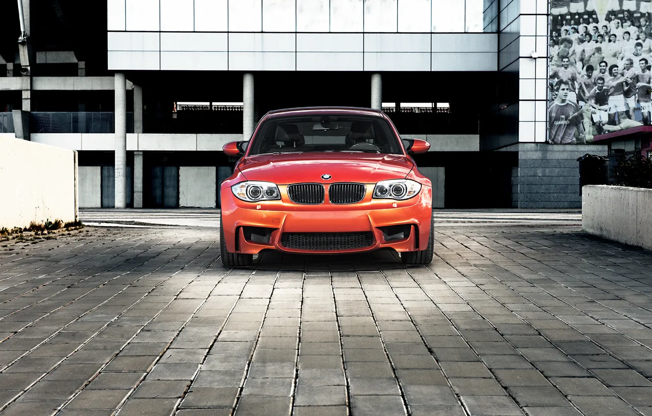 Фото обои оранжевый, бмв, BMW, перед, orange, 1 серия