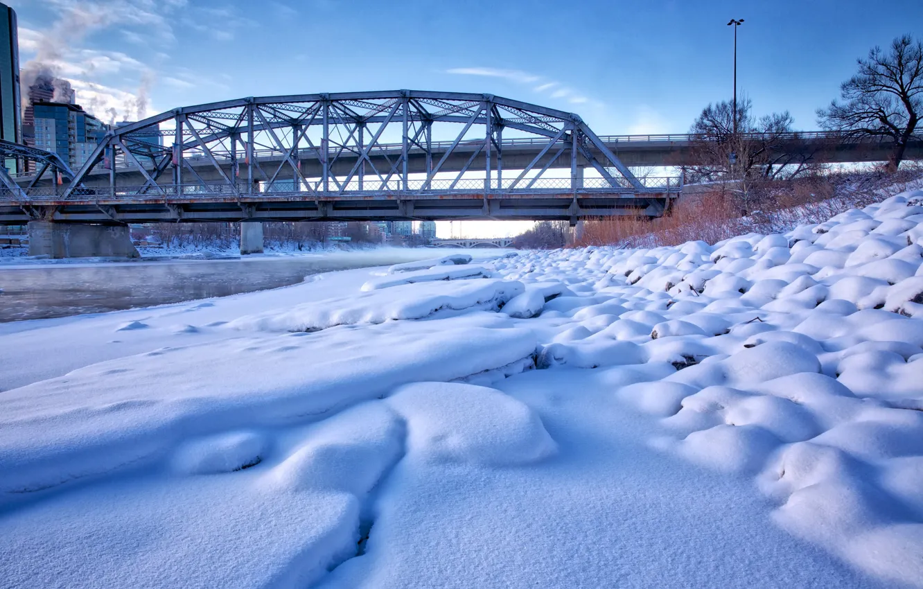 Фото обои зима, мост, город, Канада, Калгари, Calgary