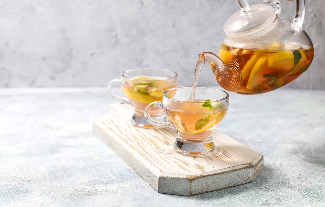 Фото обои стекло, лимон, чай, чашка