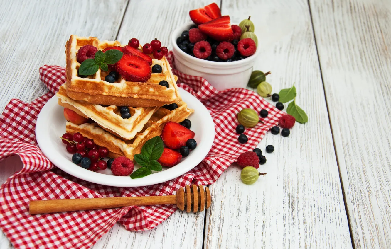 Фото обои ягоды, завтрак, вафли, Olena Rudo