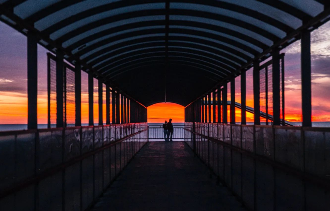 Фото обои Bridge, Sunshine, Ocean, Sunlight, Sun Goes Down, Alexander Popov