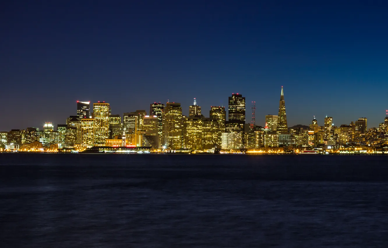 Фото обои ночь, город, огни, океан, San Francisco Skyline
