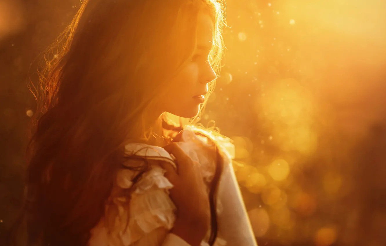 Фото обои солнце, девочка, профиль, прелесть, Sergey Piltnik