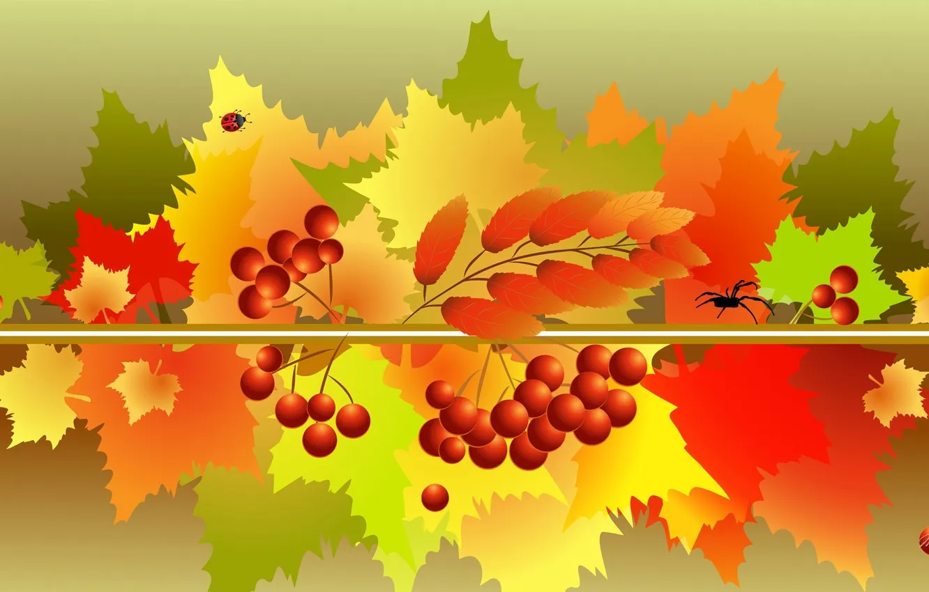 Фото обои осень, листья, коллаж, насекомое
