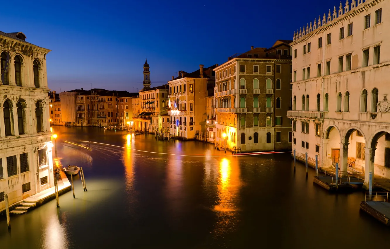 Фото обои море, небо, огни, Италия, Венеция, канал, Venice