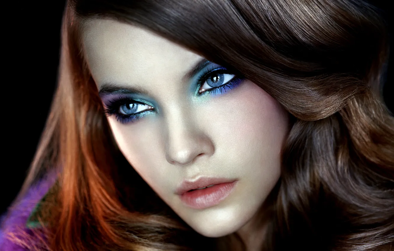 Фото обои глаза, девушка, лицо, модель, макияж, голубые, шатенка, Barbara Palvin