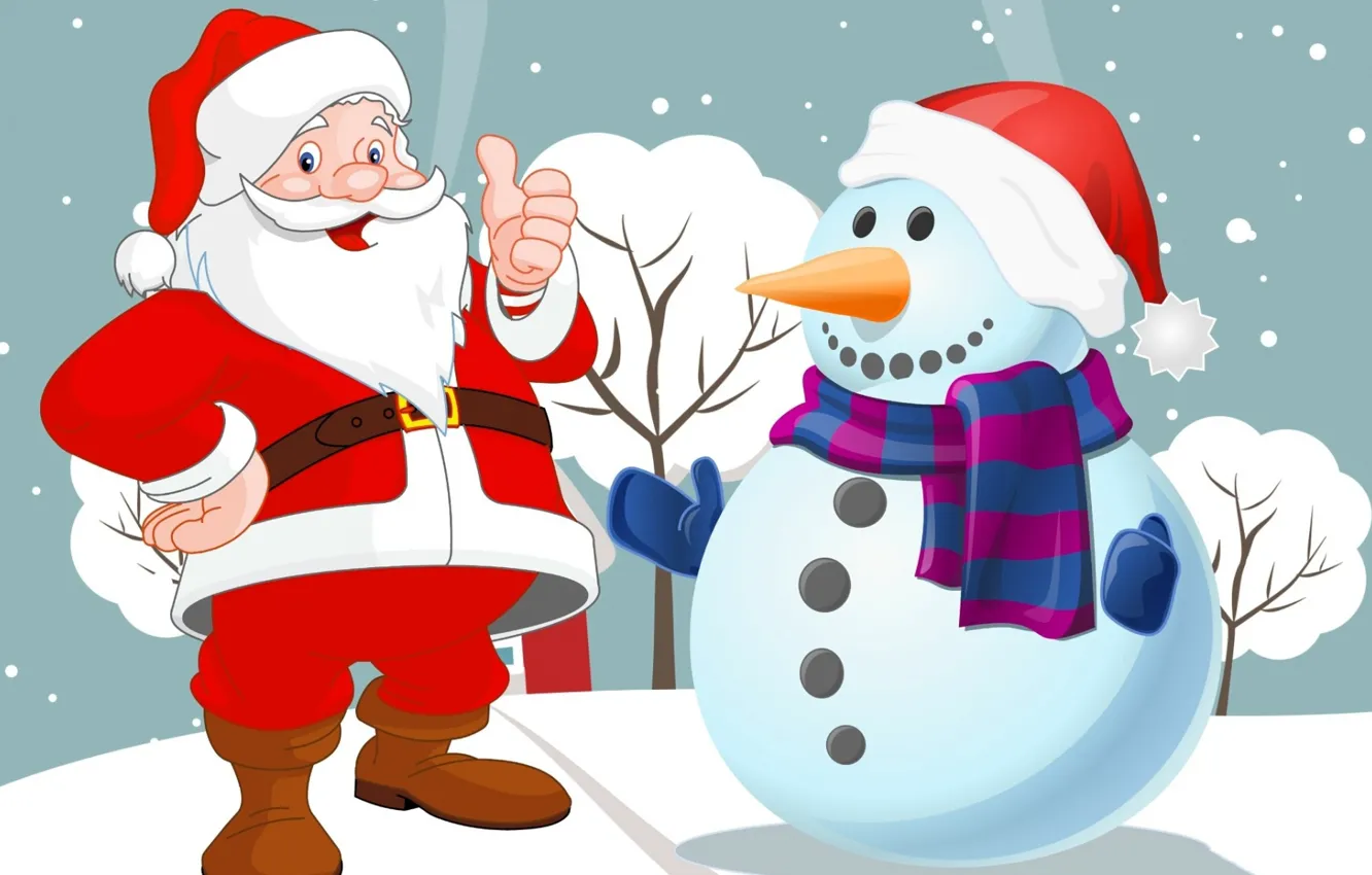 Фото обои праздник, Рождество, снеговик, санта, Дед Мороз