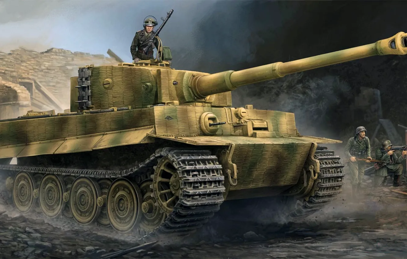 Фото обои Тигр, вермахт, Panzerkampfwagen VI, немецкий тяжёлый танк, Pz.VI Ausf E