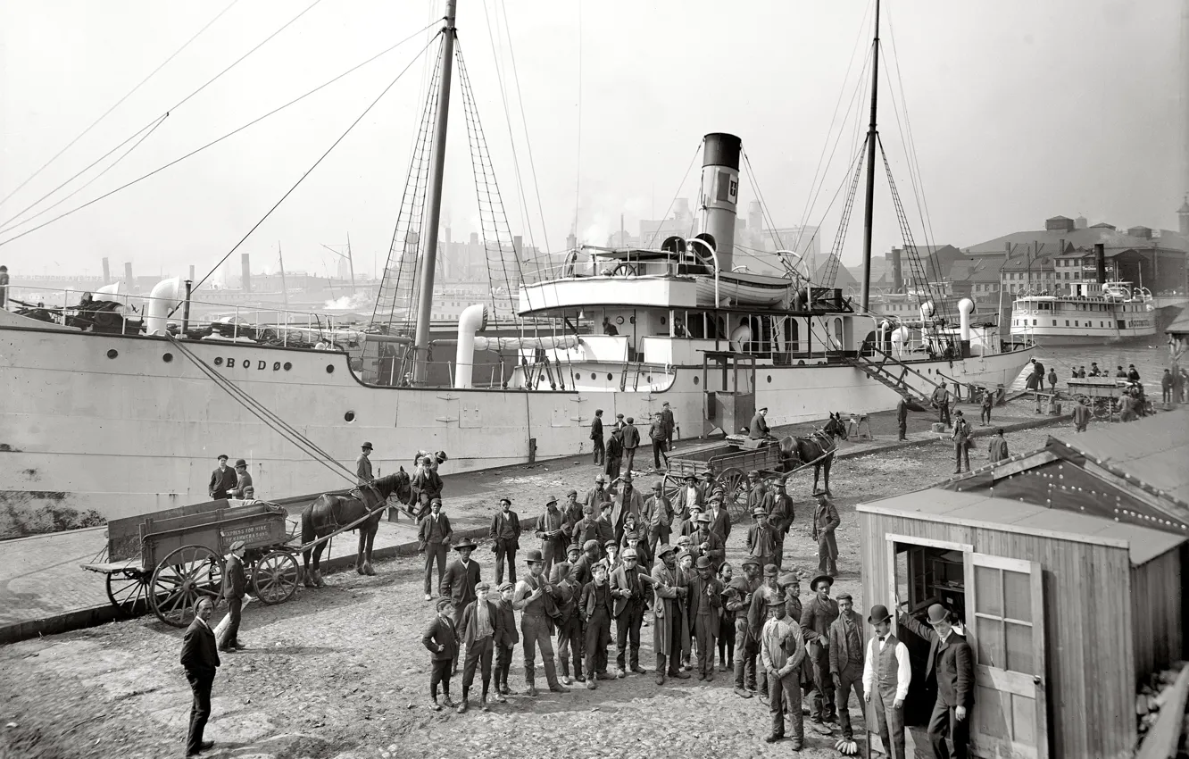 Фото обои ретро, корабль, причал, порт, пароход, США, 1902-й год