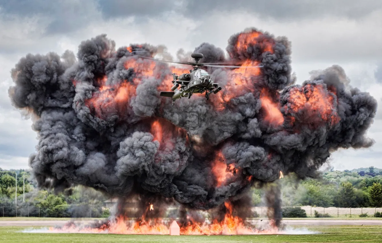 Фото обои взрыв, вертолёт, Apache, ударный, AH-64, основной, «Апач»