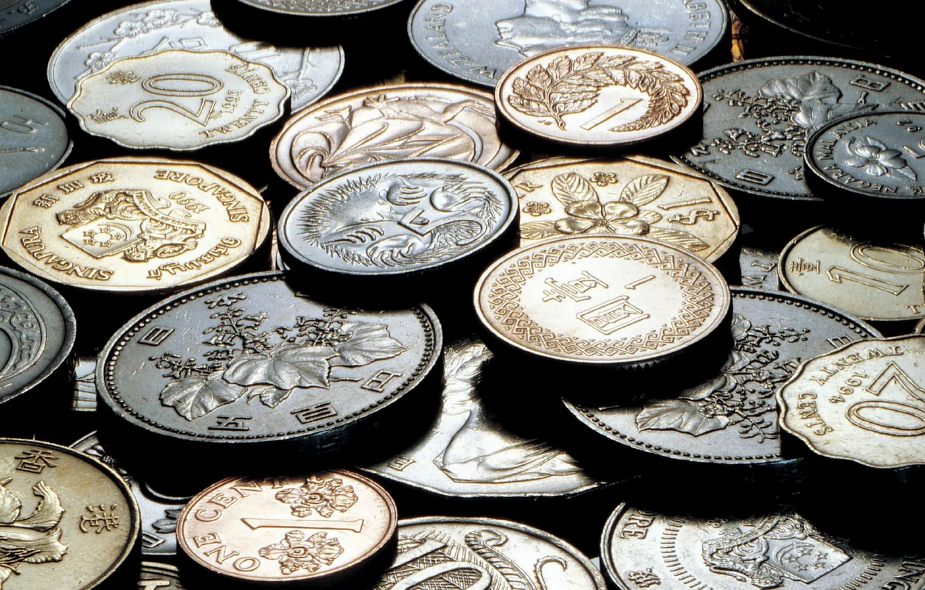 Фото обои деньги, метал, железо, мелочь, юань, цент, рубль