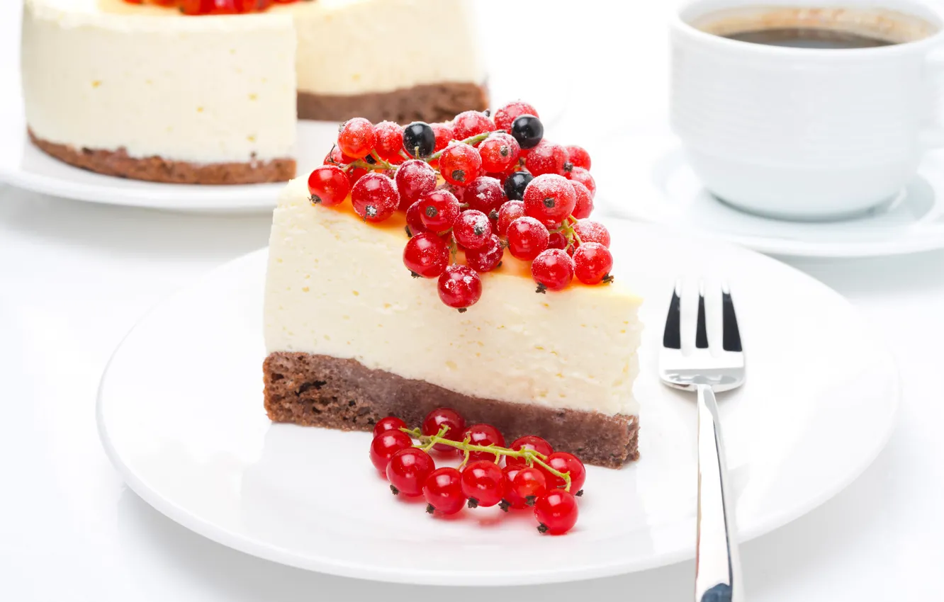 Фото обои ягоды, кофе, чашка, сладости, торт, пирожное, красная, десерт