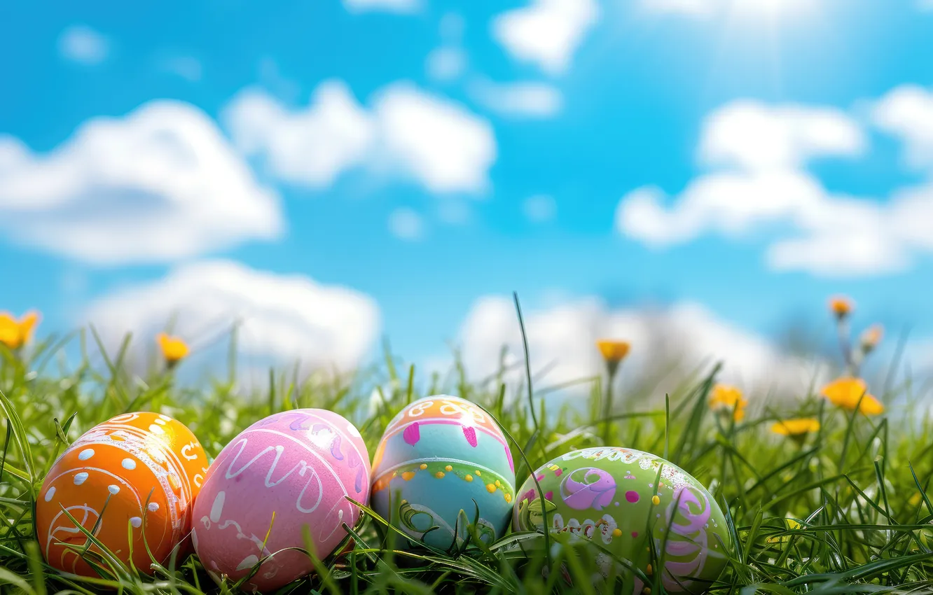Фото обои цветы, яйца, весна, colorful, Пасха, happy, flowers, spring