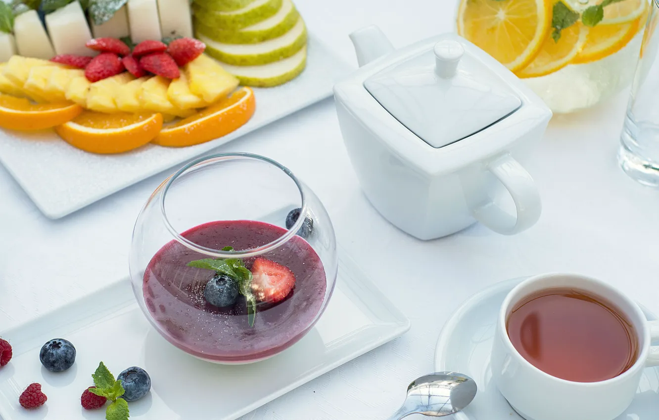 Фото обои чай, чайник, фрукты, десерт, лимонад, Андрей Егоров