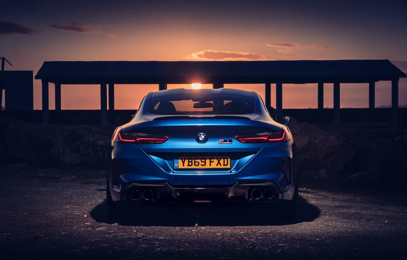 Фото обои закат, BMW, вид сзади, Coupe, Competition, UK-Spec, 2019, BMW M8