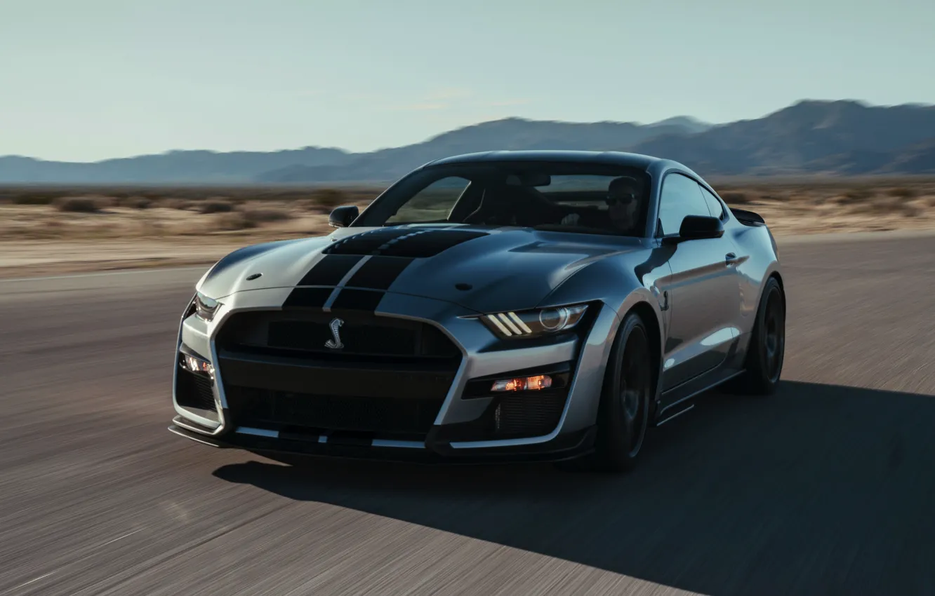 Фото обои скорость, Mustang, Ford, Shelby, GT500, 2019, серо-серебристый