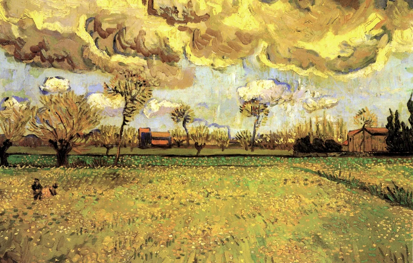 Фото обои Винсент ван Гог, a Stormy Sky, Landscape Under