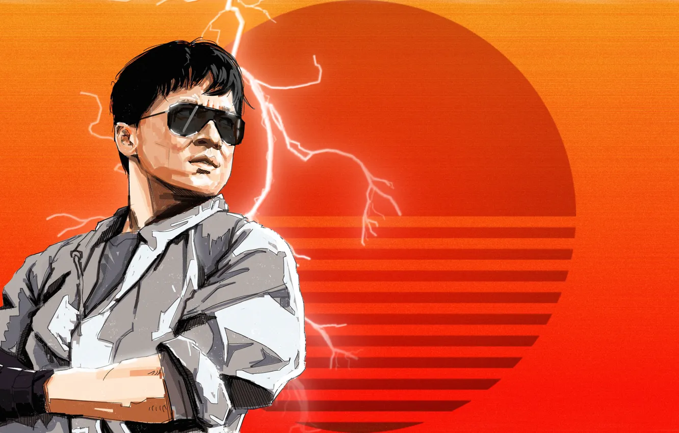 Фото обои Art, 80s, Retro, Jackie Chan, Synth, Retrowave, Synthwave, madeinkipish