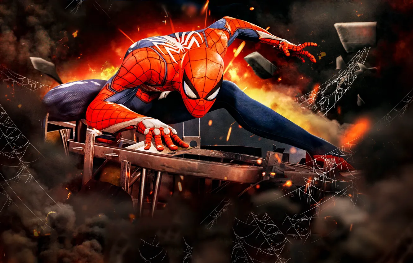 Фото обои игра, паутина, человек паук, Spider Man, Spider-Man (PS4)
