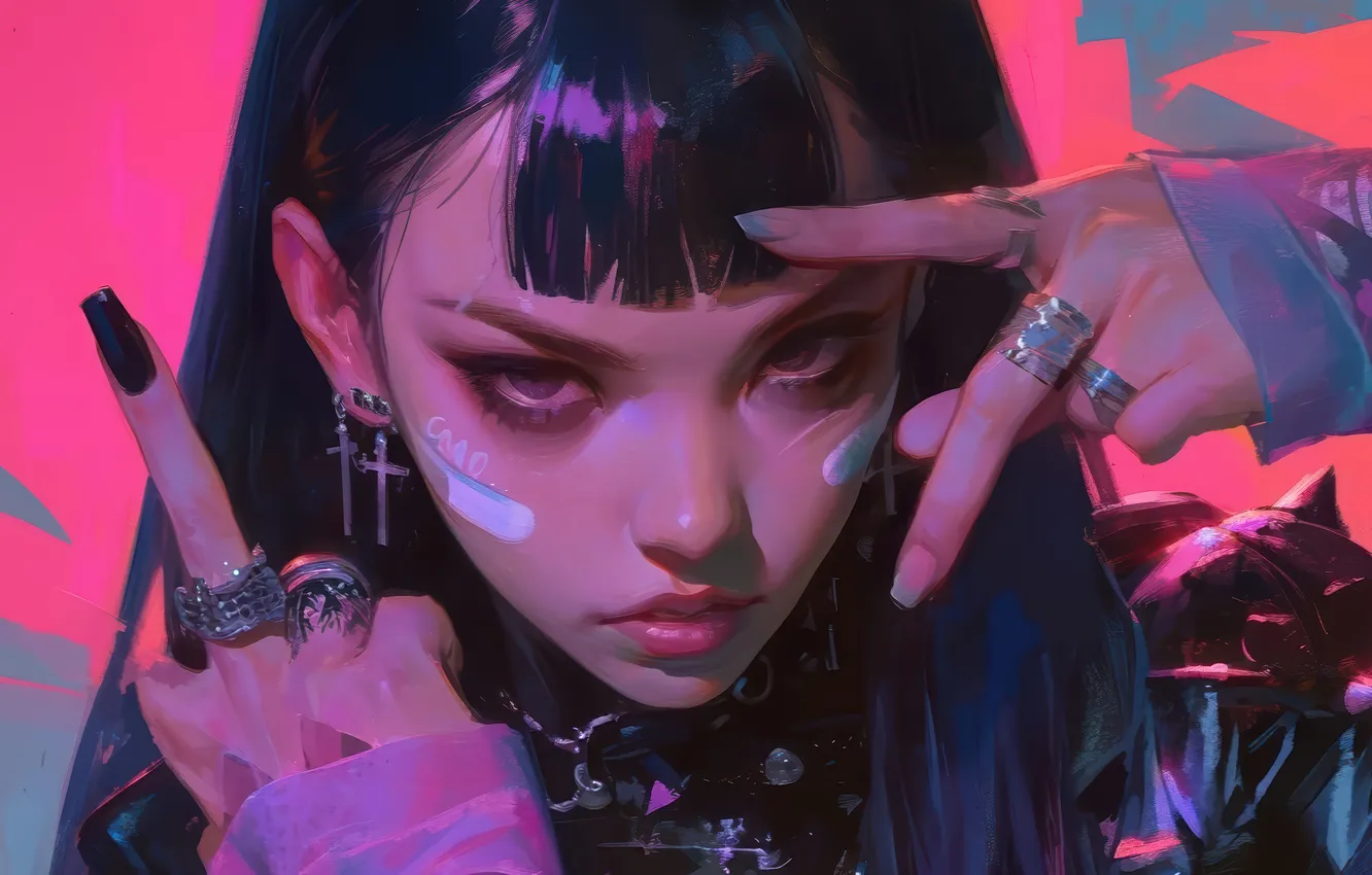 Фото обои Anime, Face, Anime Girl, AI Art, AI Generated