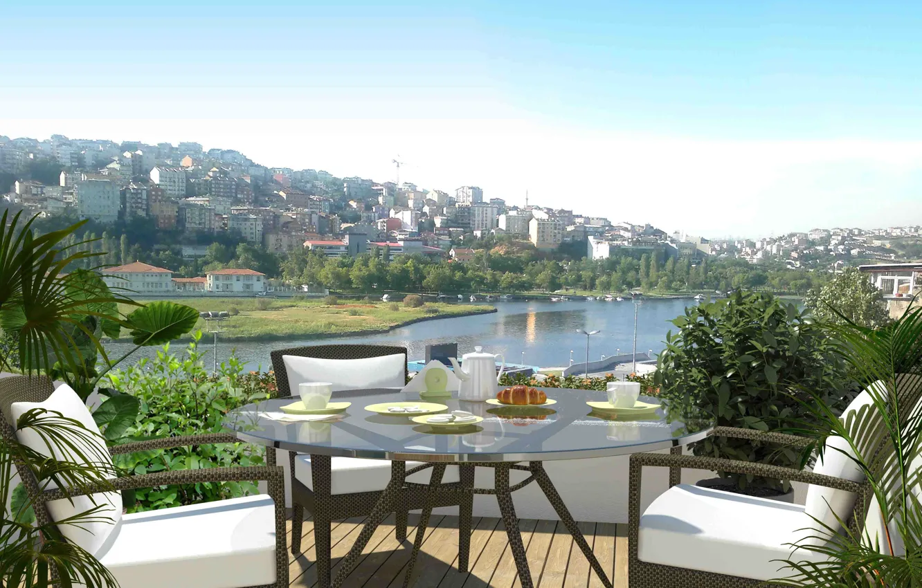 Фото обои city, food, view, Istanbul, table, terrace