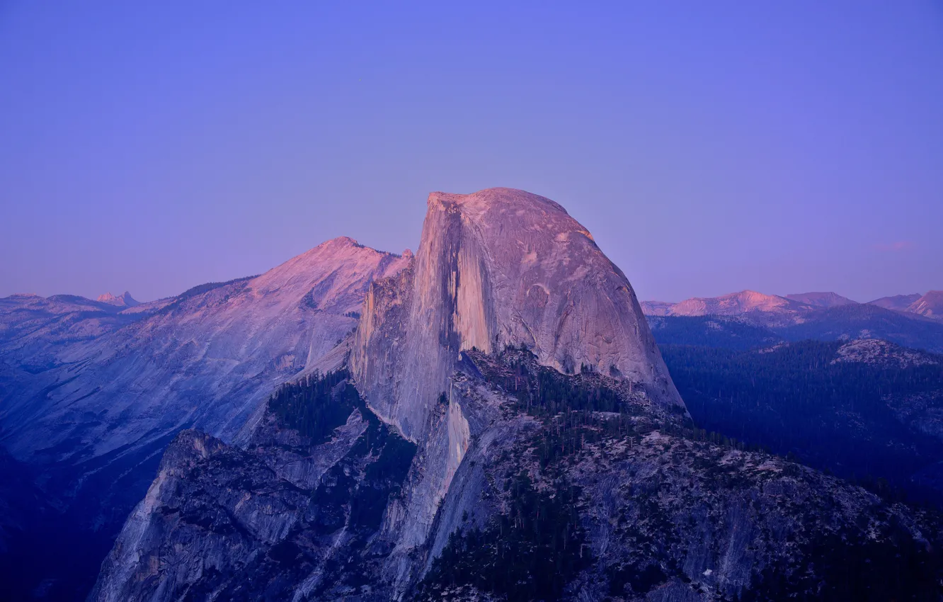 Фото обои закат, Калифорния, США, лунный свет, Национальный парк Йосемити, гранитная скала, Хаф-Доум