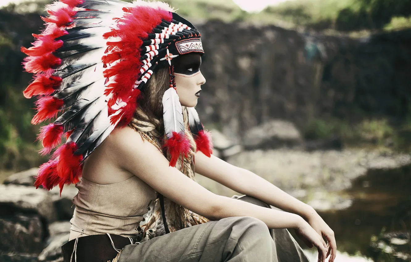 Фото обои девушка, фон, перья