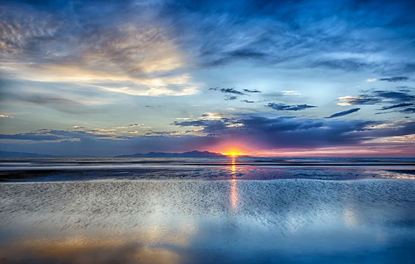 Фото обои Sunset, Utah, Grea Salt Lake