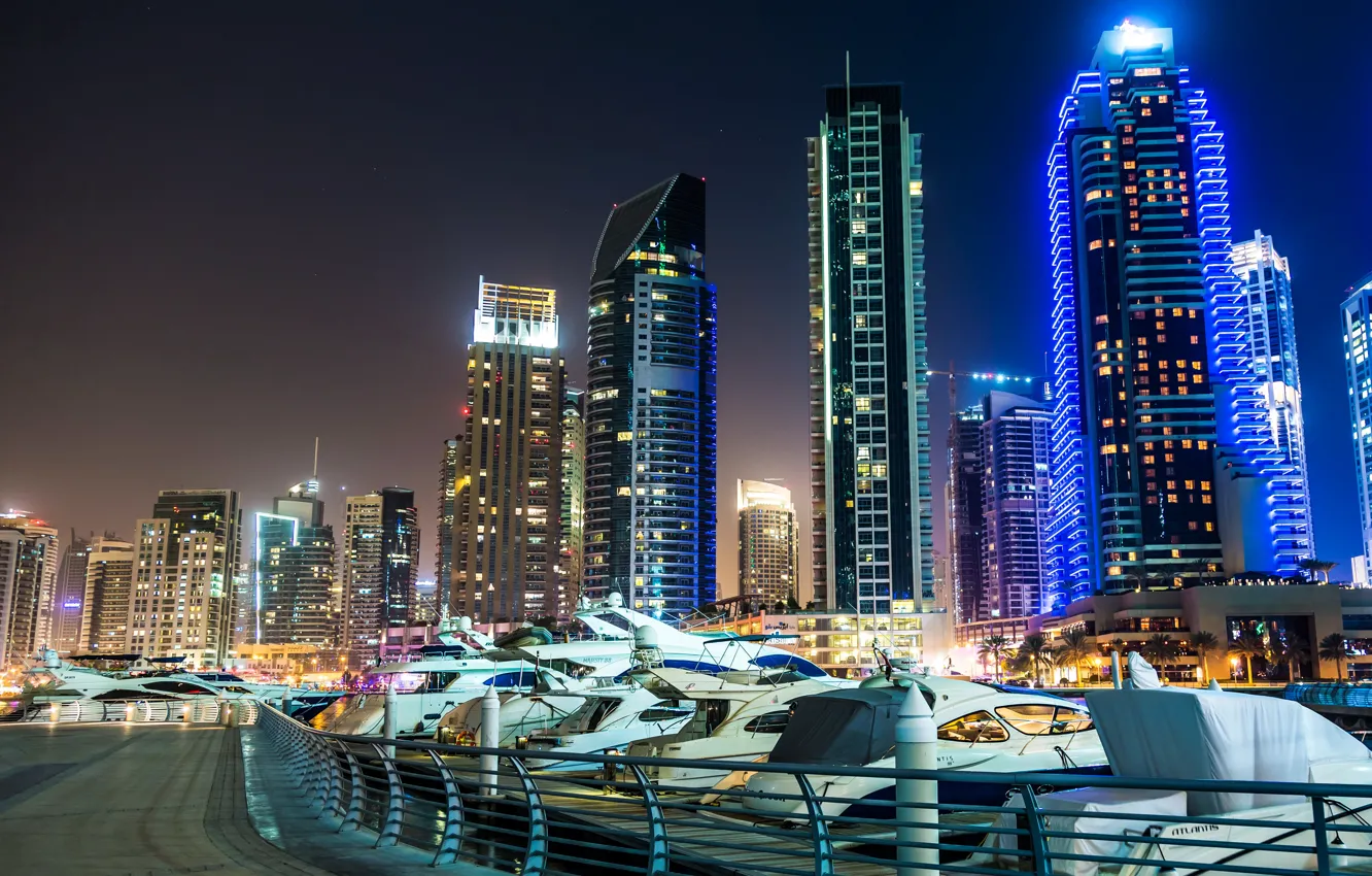 Фото обои ночь, город, фото, Небоскребы, Dubai, Объединённые Арабские Эмираты