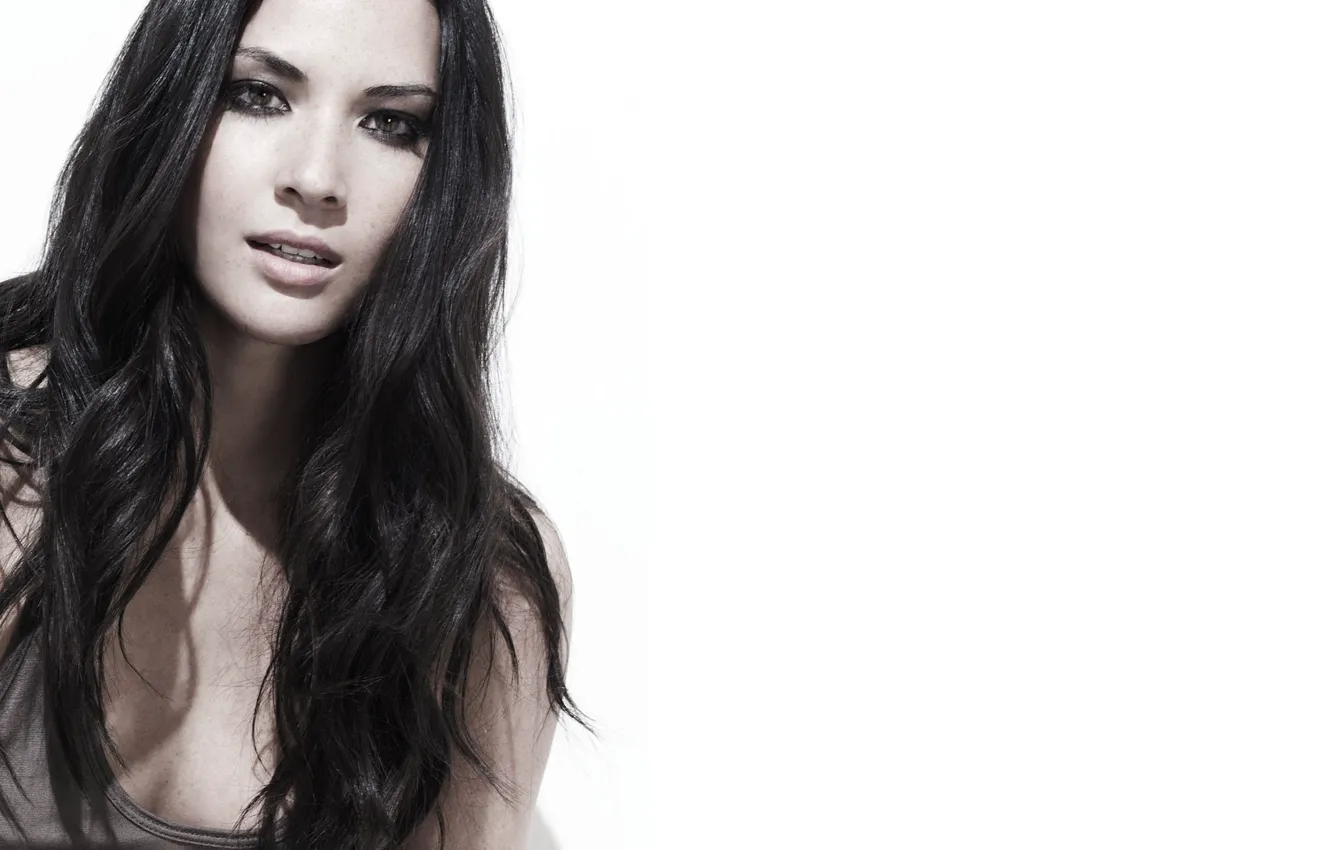 Фото обои белый фон, Olivia Munn, взгляд