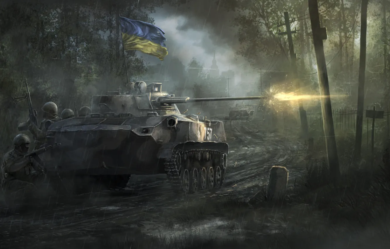 Фото обои война, Украина, выстрелы, БМД-2