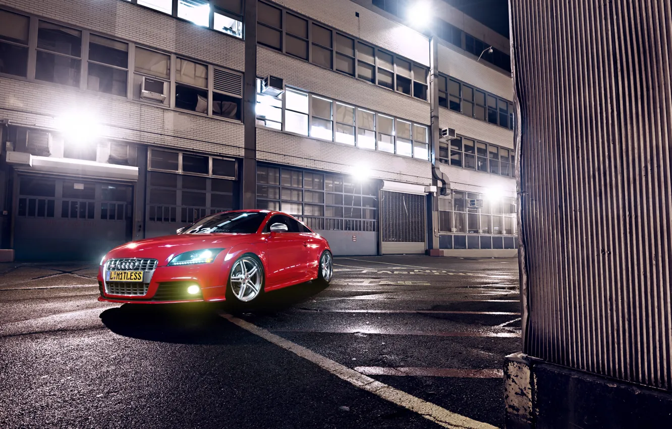 Фото обои Audi, Red, Glow, Lights, Night, Tuning, Wheels, Garage